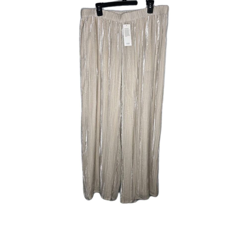 Eileen Fisher Silk Blend Pants Crushed Velvet Wide Ankle Silk Lining Almond L